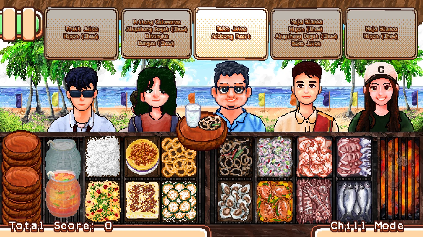 A busy karinderya kitchen with multiple orders stacked up. From Karinderya ni Mark.